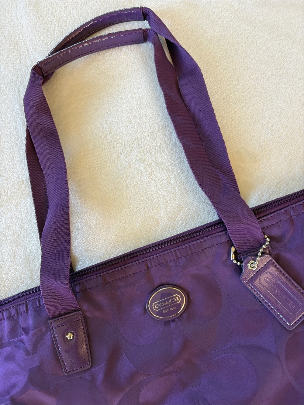COACH Getaway Signature Nylon Packable Weekender Tote Bag Amethyst Purple NWOT - Picture 9 of 10